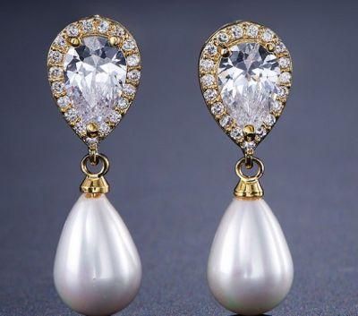 Bridal CZ Pearl Earring Necklace Jewelry Set, Wedding CZ Pearl Earring Necklace Jewelry, Bridesmaid Earring, Rose Gold Earring