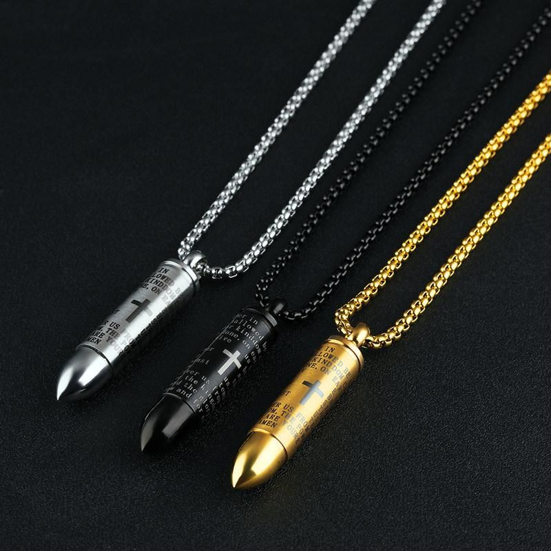 Men′ S Stainless Steel Bullet Crucifix Pendant Necklace with Stainless Steel Chain