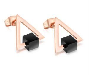316L Stainless Steel Earrings Black Square Hollow Triangle Stud Earrings for Women Fashion Style Girls Jewelry