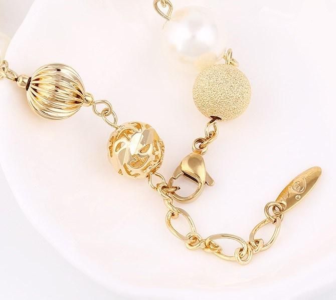 Wholesale New Fashion Unique Design Alloy Jewelry Gold Plated Pearl Charm Bracelet