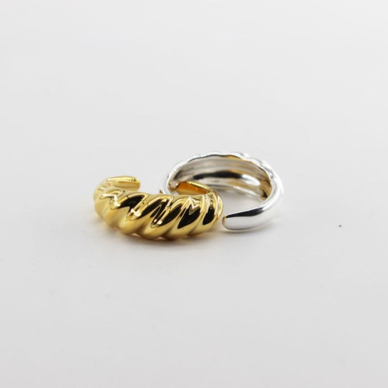 18K Gold Plated Croissant Ring Twist Rope Chunky Rings