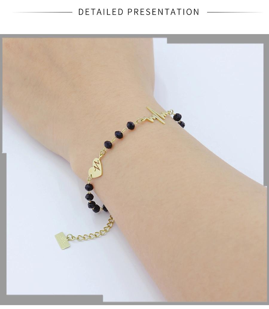 Frosty Wind Simple Black Gold with Love Hollow ECG Women′ S Bracelet