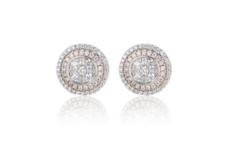 925 Silver Jewelry/Fashion Accessories/CZ Stud Earrings/Two Tone Plating/Rose Gold Plating