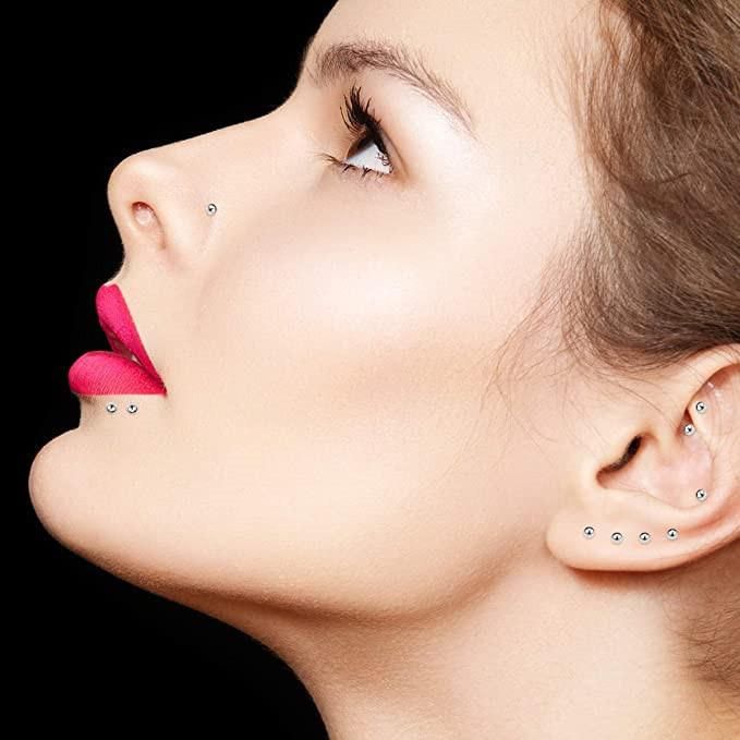 16g G23 Titanium Ball Labret Monroe Lip Ring/Tragus/Helix/Cartilage Earring Stud Barbell, 6-12mm Bar Length Body Piercing Jewelry