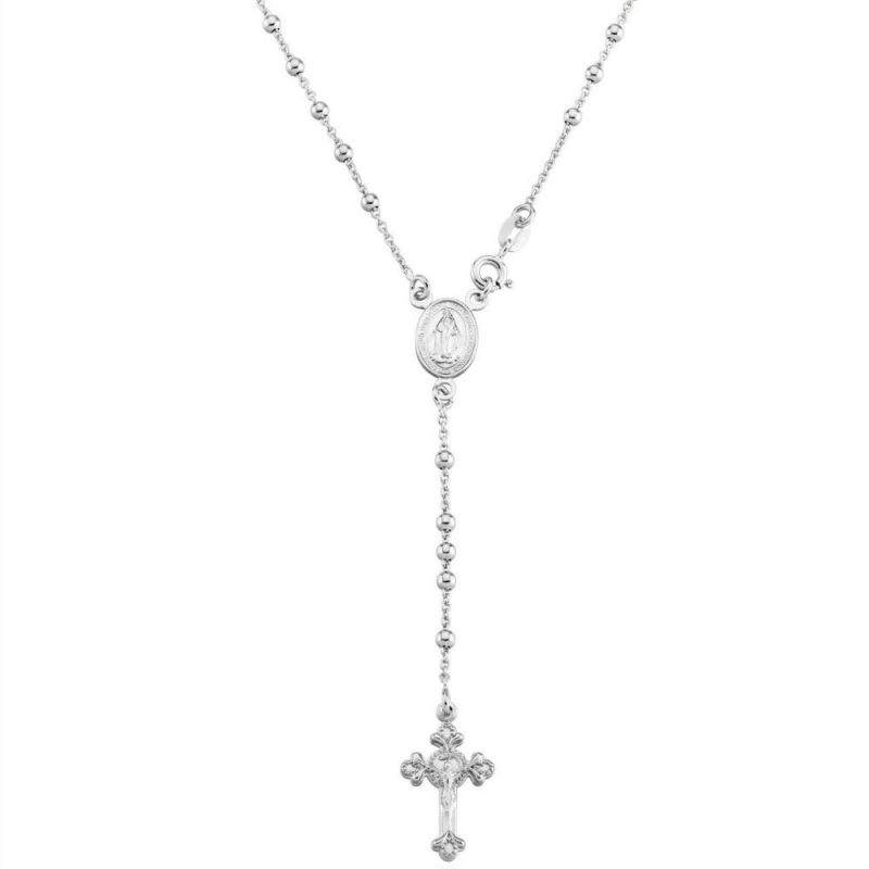 Fashion Hot Sell Stainless Steel Jewelry Gold Plated Two-Tone Beaded Necklace Cross for Religious Long Adjustable Necklace