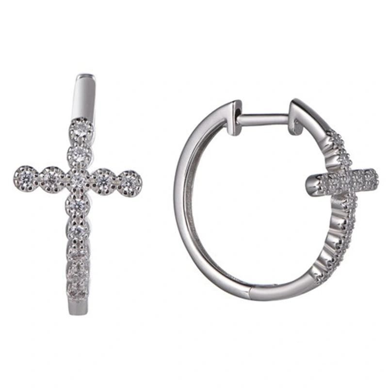 925 Silver CZ Wings Cross Earring with English Clasp