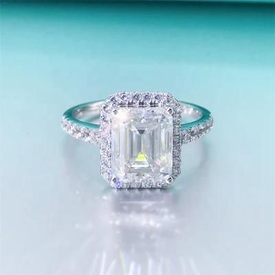 New Fashion Halo Emerald Cut 3 Carat Moissanite Women Engagement Ring