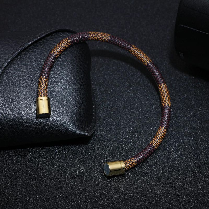 New Fashion Hipster PU Stripe Alloy Magnet Buckle Lovers Bracelet