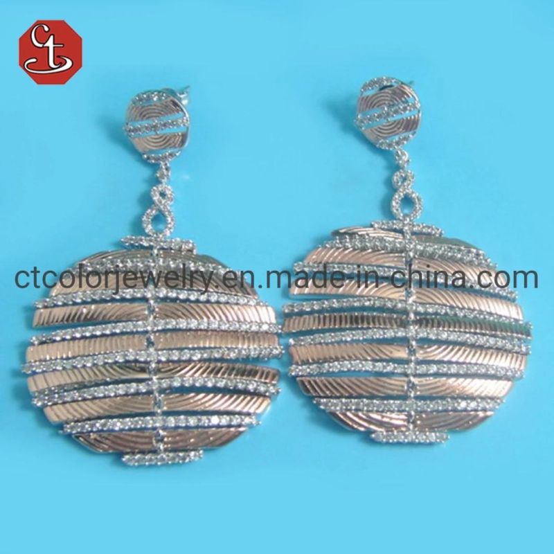 Peacock Feather Plain And CZ Line Dangle Drop White And Black Earring Fashion Silver Jewelry