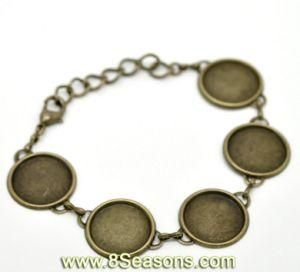 Antique Bronze Round Cabochon Setting Disk Bracelets 18cm (7 1/8&quot;) (B19882)