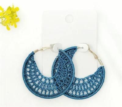 Hot Sell Thread Crochet Hoop Earring with Beautiful Pattern in Colour Ivory Dark Blue Brown Bijoux for Women Fashion Jewelry