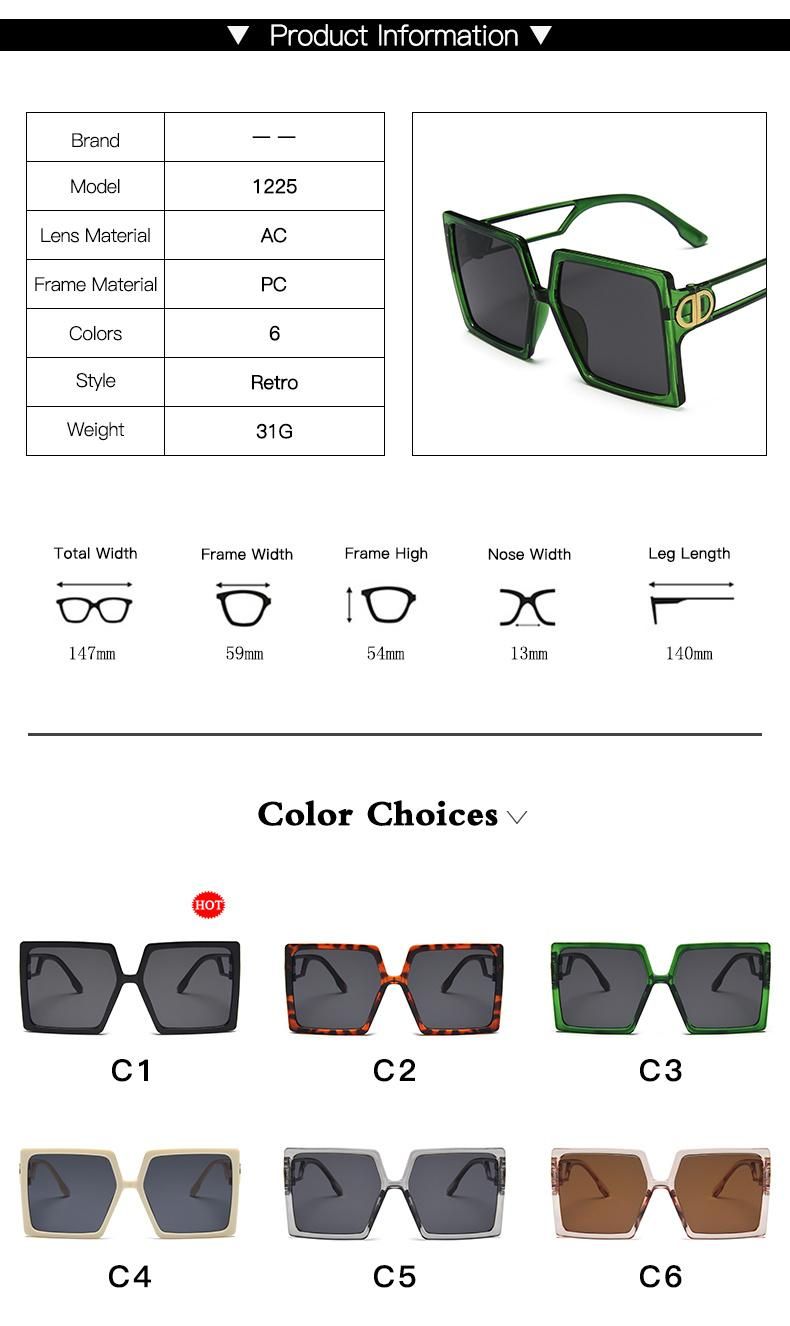 New D Home Big Frame Sunglasses Female Square Hollow Temple Personality Sunglasses