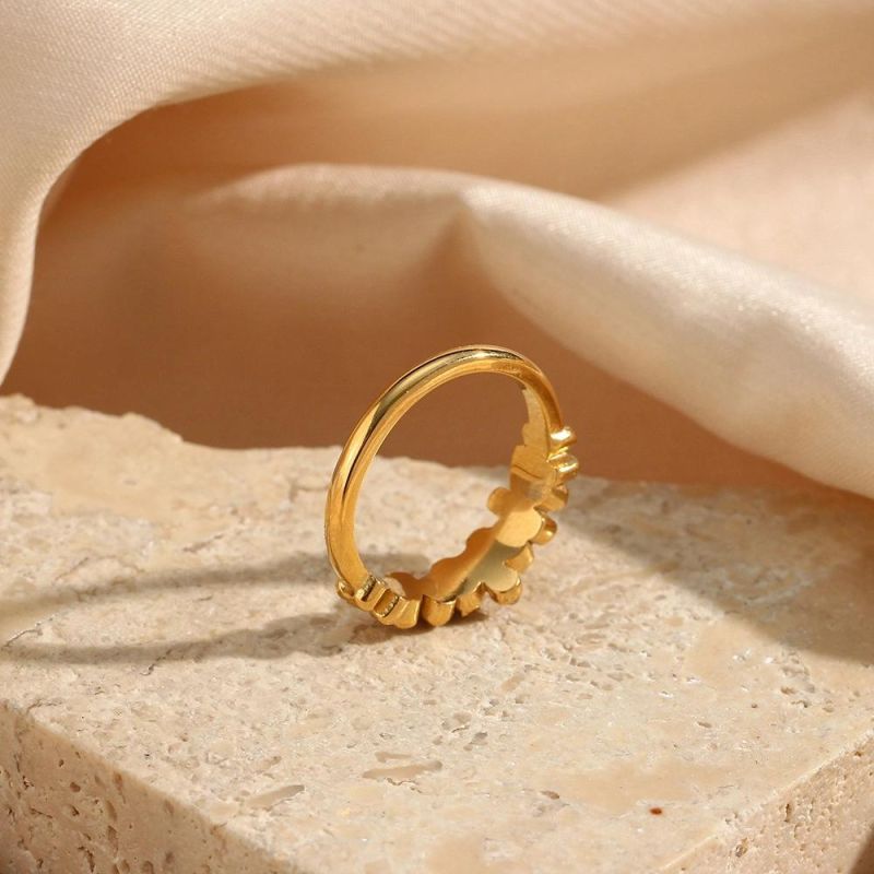 Factory Customized Fashion Cheap Jewelry Stainless Steel 18K Gold-Plated Zircon Jewelry Waterproof Women′s Ring