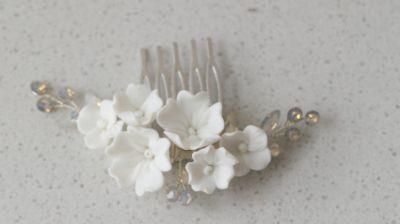 Bridal Wedding Crystal Ceramic Flower Hair Comb Hair Vines Headband Headpiece