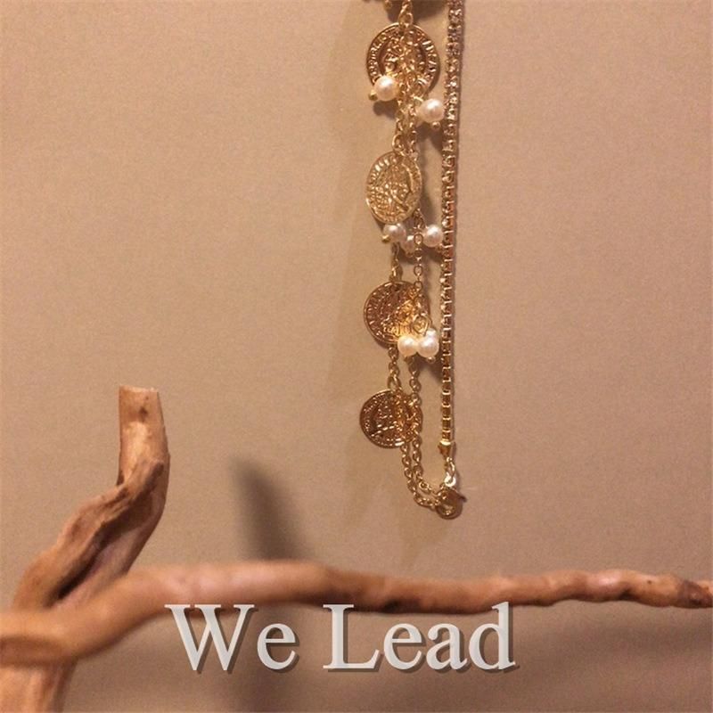 Fashion Vintage Tag Inlaid Pearl Personality Bracelet Jewelry