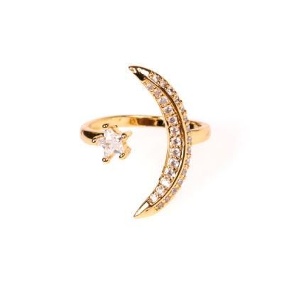 Brass Fashion Wedding Engagement Ring Jewelry Open Star Moon Finger Ring for Women
