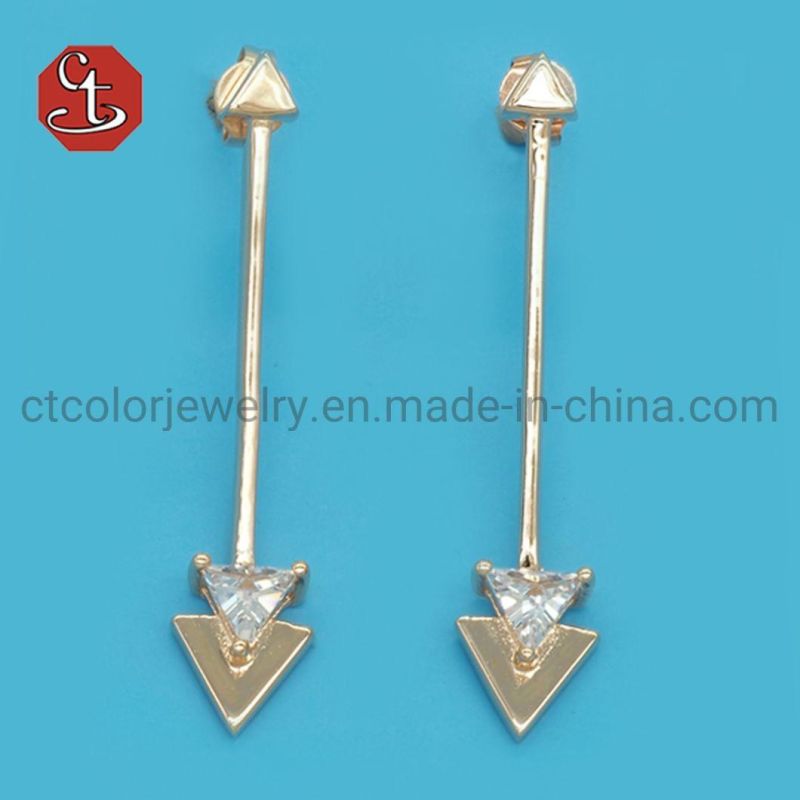 Popular Plain Long Hanging Dangle Star AB Unbalance Asymmetrical Earring CZ Ball Brass & Silver Jewelry