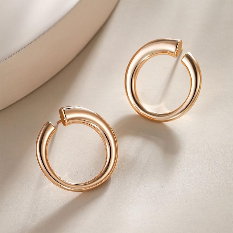 Cross-Border European and American Simple Geometric Metal Earrings with High Sense of Korean Temperament Zircon Earrings