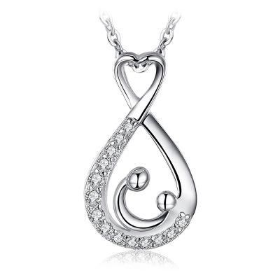 Mother and Child Infinity Heart Love Pendant with CZ Pave Cubic Zirconia 925 Sterling Silver Jewelry