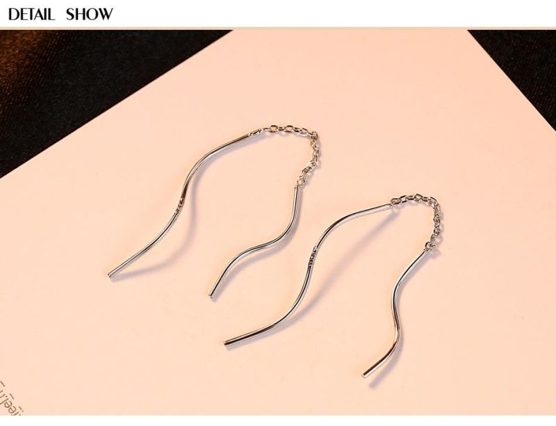 Fashion Jewelry Long Tassel Silver Earring Stud