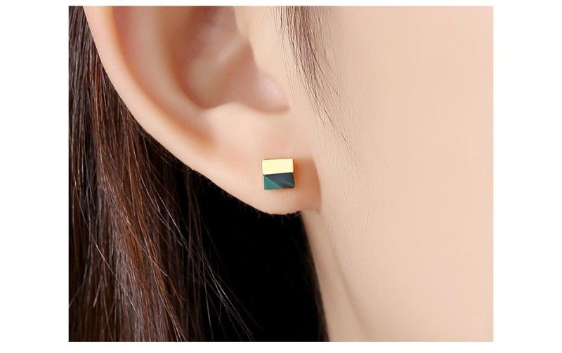 Fashion Jewelry Round Pearl Stud Double Colors Square Earrings