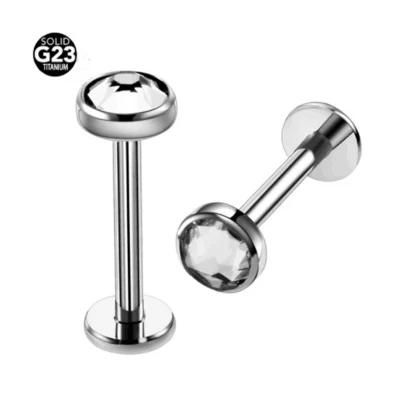 Titanium Labret Inlaid CZ Body Piercing Jewelry