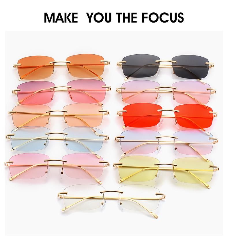 Rimless Sunglasses European and American Trend Female Gradient Color Square Ins Net Red Sunglasses Cross-Border Street Photography Glasses