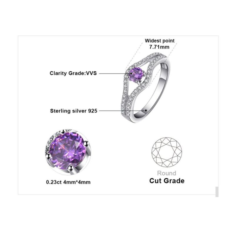 Wedding Jewelry Genuine Created Gemstone Amethyst Halo Ring Sterling Silver Jewelry