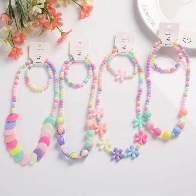 Candy Colored Necklace Children&prime;s Spot Jewelry Bead Necklace Bracelet Set