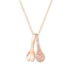 Gold-Plated Stainless Steel Diamond Fork Spoon Necklace