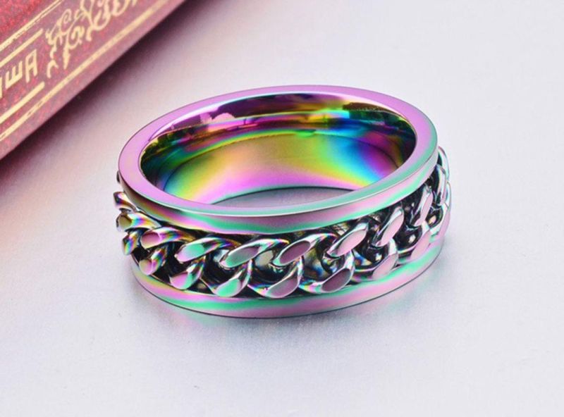 Fashion Jewelry Titanium Steel Color Chain Ring Rotating Chain Men′s Ring Jewelry Wholesale SSR2111