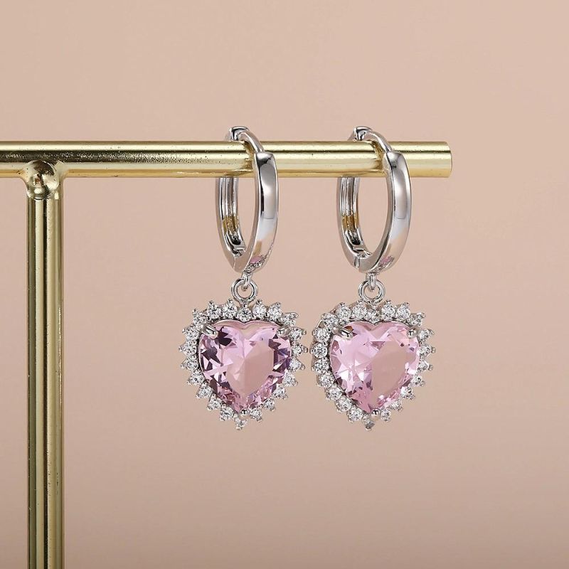 Ins Style Retro Love Light Luxury Color Zircon Heart-Shaped Earrings Female Jewelry