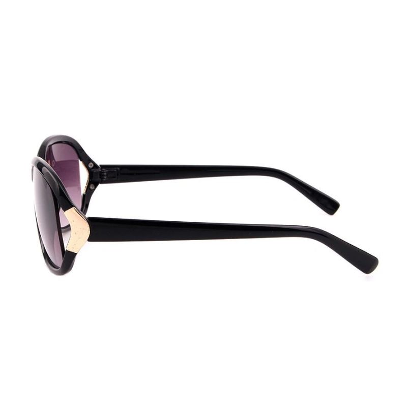 2018 Hot Selling Oval Shape Black Sunglasses with Metal Decoration