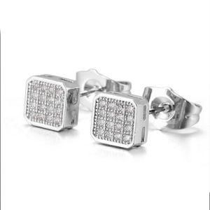 Simple Man Diamond Stainless Steel Silver Earring Jewelry