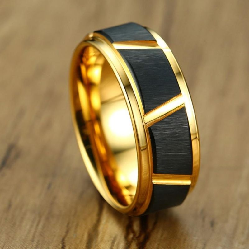 European and American Fashion Jewelry Wholesale 8mm Black and Rose Gold Tungsten Steel Ring