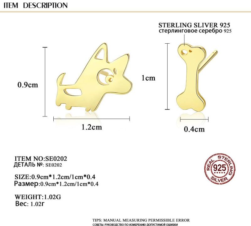 Jewelry Irregular Earring Stud in Dog and Bone Shape