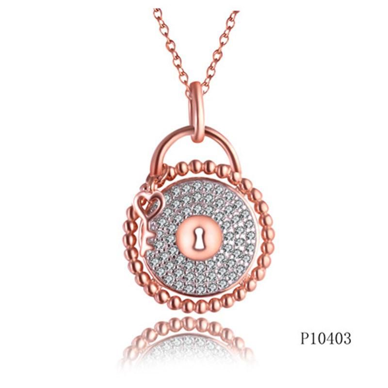 Rose Gold Plating Heart Lock Perle Effect Silver Pendant