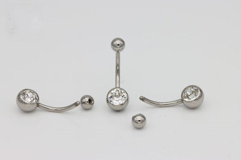 Jewelry ASTM F136 Titanium G23 Titanium Belly Button Ring Set Diamonds Hot Selling New Piercing Jewelry Belly Ring Double Stones Belly Ring Body Piercing Tp1910