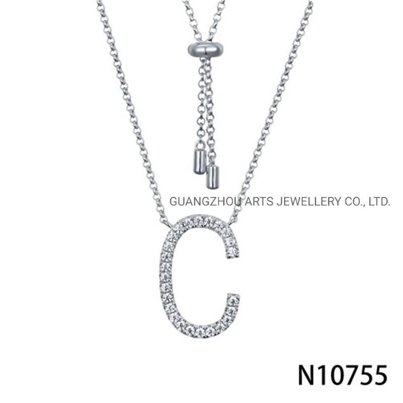 Cubic Zircon on Alphabet Fashion Silver Letter Adjustable Necklace