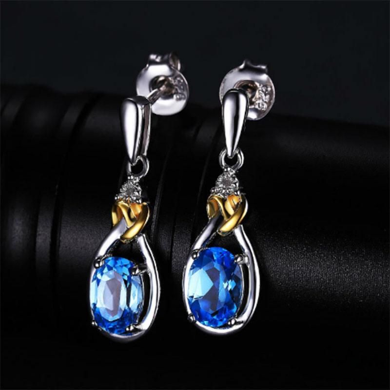 Wholesale 925 Sterling Silver Fashion Jewelry Gemstone Blue Topaz Earring Drop
