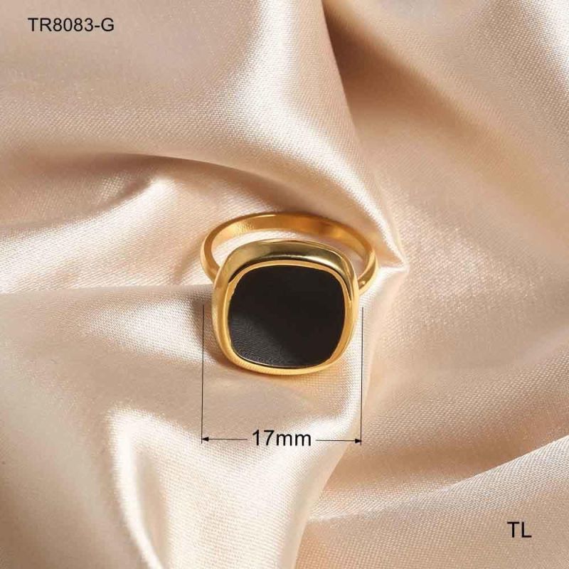 Manufacturer Custom Fashion Jewelry High Quality Waterproof Non Fading Gold Plated Ring Black Stone Ring Women Gold Ring