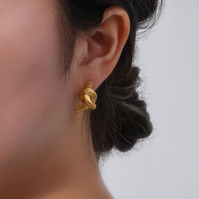 Factory Customized Fashion Jewelry Ins Minority Fashion Personalized Earrings Jewelry Female Stainless Steel Exaggerated Drawing Knotting Button Earrings