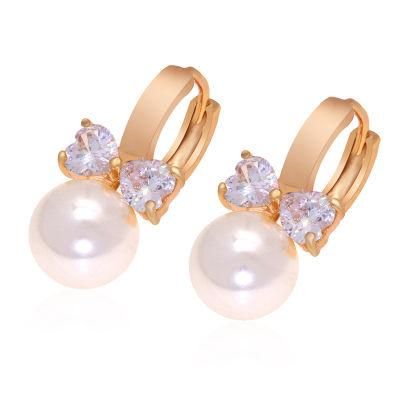 Pearl Copper Heart Shape Zircon Pearl Hoop Earring