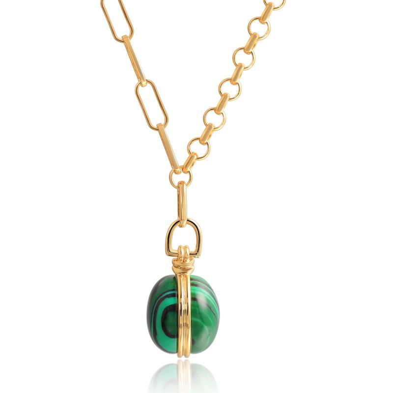 Fashion Accessories 925 Silver Big Green Malachite 18K Gold Plated Fashion Jewelry Factory Wholesale Jewellery Women Luxury Necklace