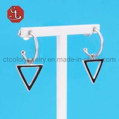 Simple Geometric Enamel Earring Triangle Silver Eardrop Wholesale Jewelry