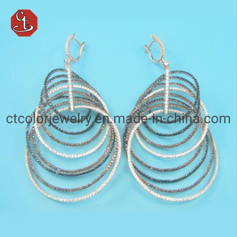 Exaggerated Fashion Ladies Earrings Circle Cubic Zircon 925 Silver Earrings