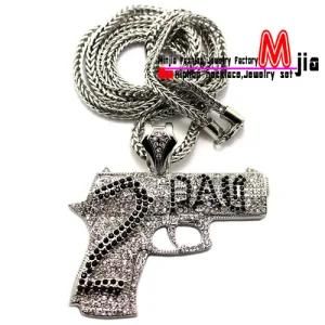 Iced out Hiphop 2PAC Gun Pendant Necklace /Chain Fashion Jewelry Set (MP533)