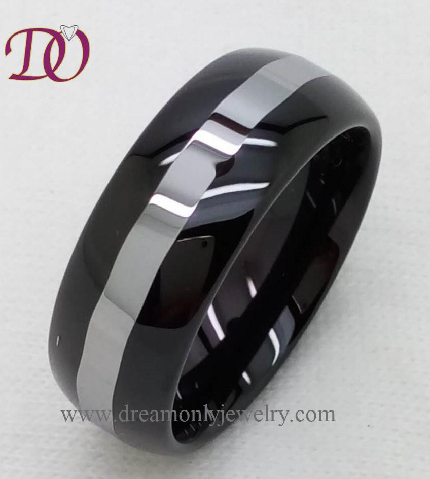 Center White Line Black Tungsten Ring Men′s Ring Jewelry