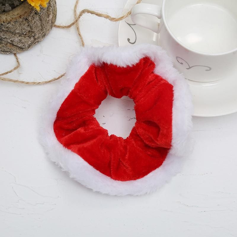 Red Christmas Gift Beauty Velvet Fur Elastic Hair Scrunchy, Plush Hair Ties Ropes Scrunchies for Women or Girls Hair Loop