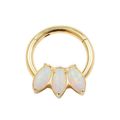 Eternal Metal PVD Gold Color ASTM F136 Titanium Hinged Segment Ring with Marquise Opals